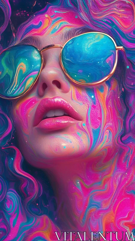 Vibrant neon portrait with swirling abstract colors.