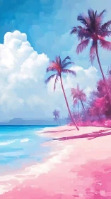 Neon Tropical Paradise: Digital Painting in Synthetic Color.