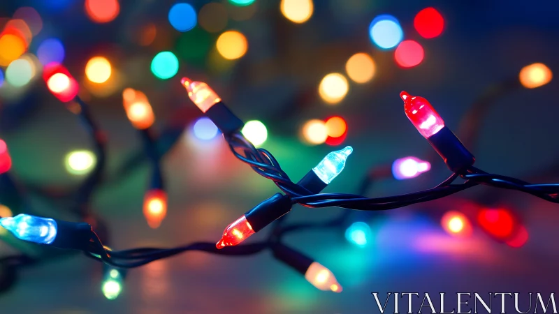 Colorful holiday string lights glow in a soft festive blur