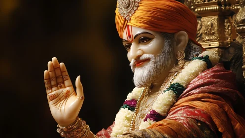 Ornate Hindu saint sculpture renders intricate devotional realism