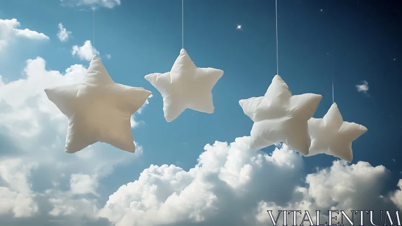Suspended star pillows drift above cumulus clouds in daylight