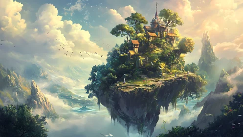 Floating Castle Among Cloud-Shrouded Mountains.
