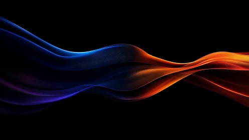 Chromatic light waves in fluid motion on deep black backdrop.