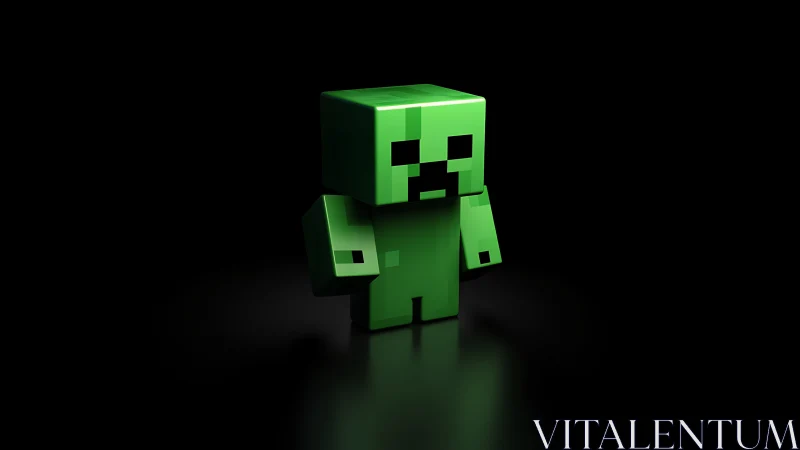 Green voxel creature rendered with high-gloss 3D lighting