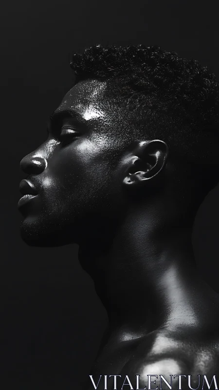 Monochrome male profile portrait in dramatic side light.