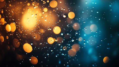 Raindrop constellations waltz between ember and teal galaxies