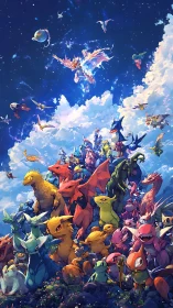 Legendary creatures gather under a sparkling cosmic sky.