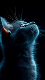 Feline Profile with Cyan Illumination Against Black