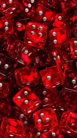 Close-up view of stacked translucent red plastic dice cluster.