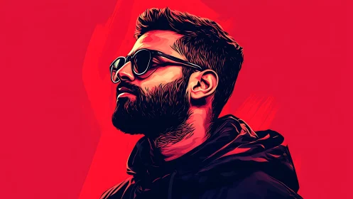 Cool bearded portrait glowing in bold neon pink tones.
