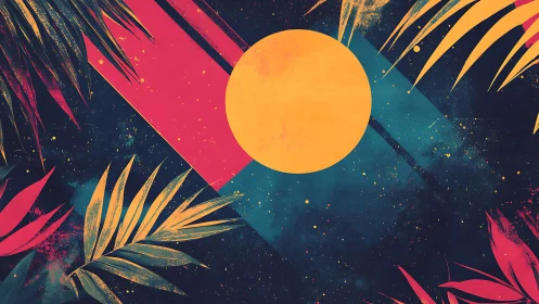 Neon jungle eclipse circling a cosmic tropical dusk.