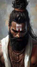 Ascetic fire of silence crowned in sacred copper coils.