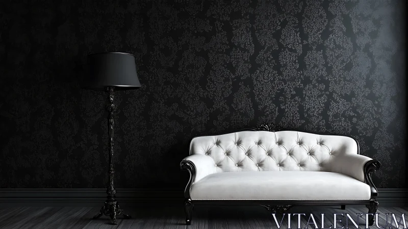 Velvet shadows applaud a lone white sofa’s quiet bravado