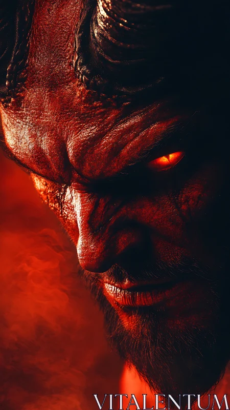 Intense horned demon portrait with glowing ember eye.