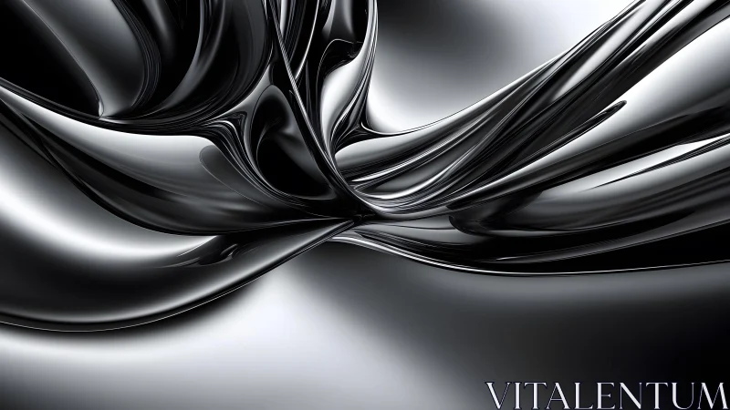 Fluid Metallic Abstract Art with Reflective Black and Silver Tones.