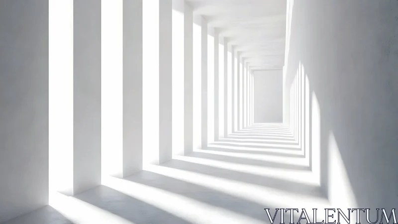 Infinite Corridor of Light and Shadow in Minimalist White Space