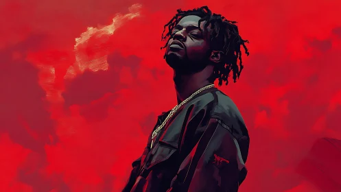 Digital painting portrait with dramatic red atmospheric field.