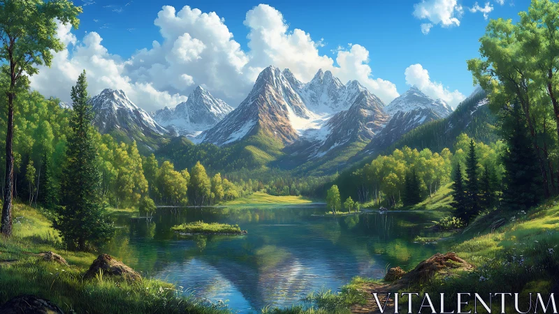 Snow crowned peaks whisper over a mirror bright forest lake