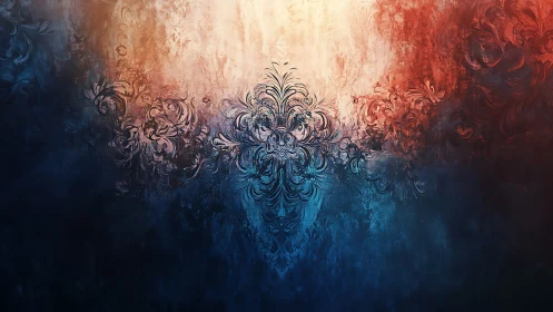Radiant baroque flourish amid molten dusk and ocean tones.