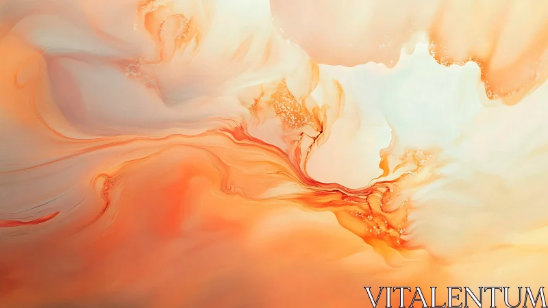 Soft coral ink currents swirl in a luminous abstract haze