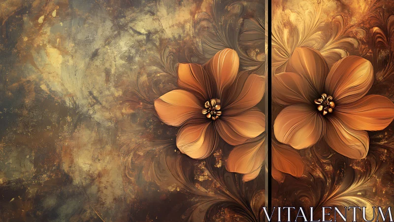 Golden floral reflections in warm swirling textures.