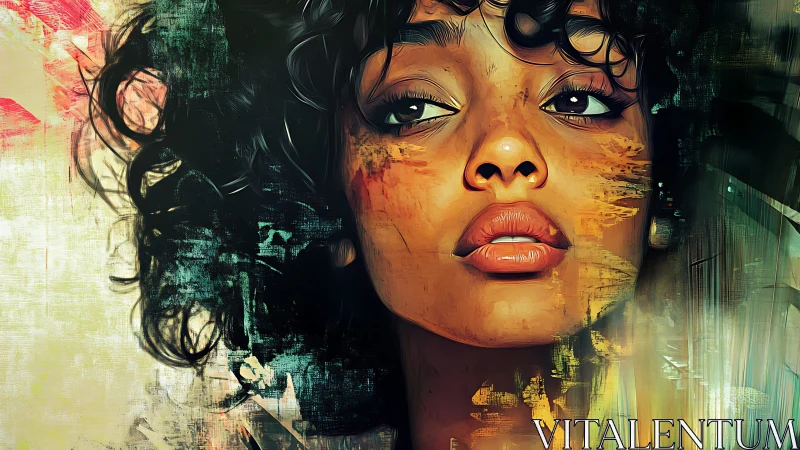 Digital portrait of young woman with loose curly hair.