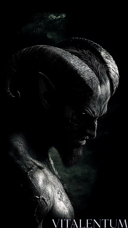 Shadowed demonic profile rendered in high-contrast chiaroscuro lighting