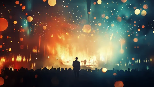 Backlit concert crowd under bokeh-saturated atmospheric lights