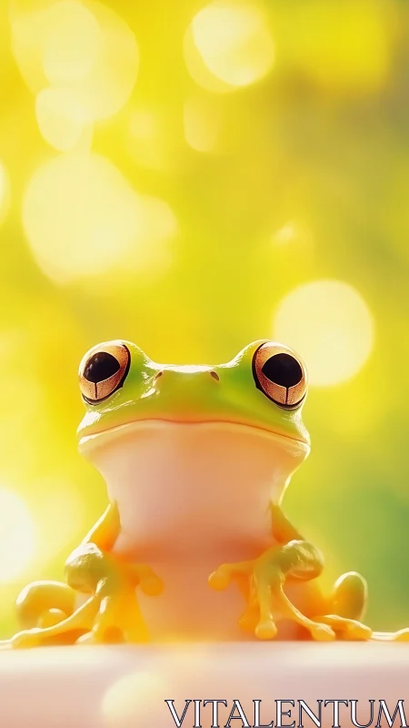 Photorealistic tree frog portrait with luminous bokeh field.