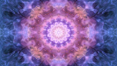 Radiant violet mandala blossoms in luminescent fractal light.