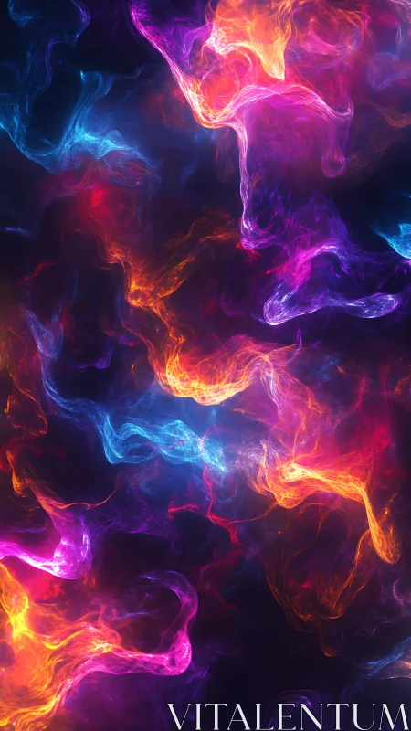 Neon plasma clouds swirl across deep cosmic background