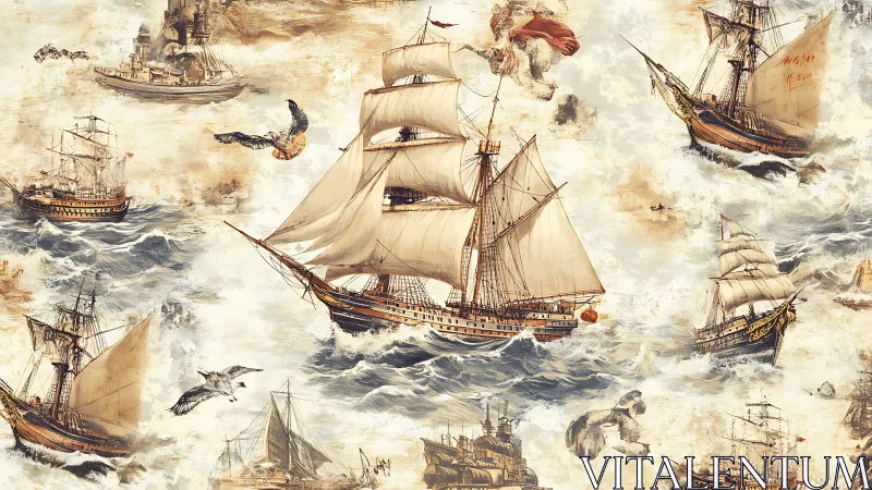 Tall ships chase saltwind dreams across painted oceans.