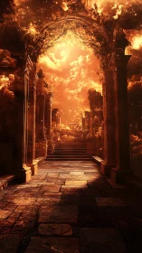 Ornamental Archway Portal Illuminated by Catastrophic Thermal Radiation.