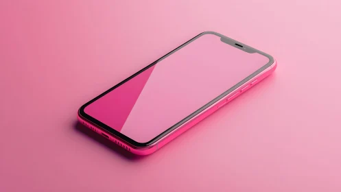 Modern pink smartphone on pastel background, minimalist style.