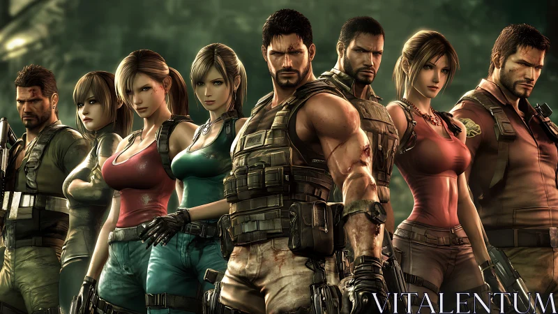 Elite combat squad stands unified in cinematic battle pose.