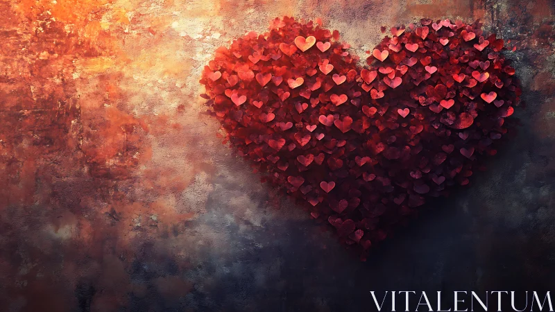 Heart Composed of Luminous Red Hearts Against Textured Background