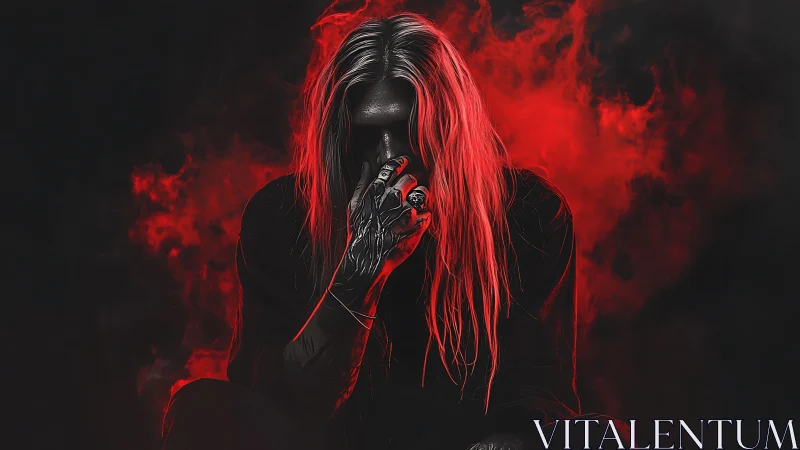 Dark figure with crimson smoke shrouds their hidden face.