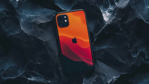 Orange and Red Gradient iPhone Display on Textured Dark Background