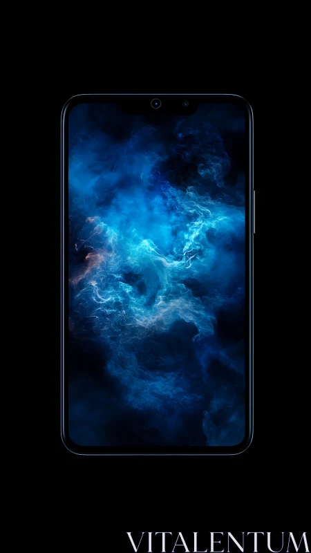 Smartphone displaying dynamic blue luminous energy waves