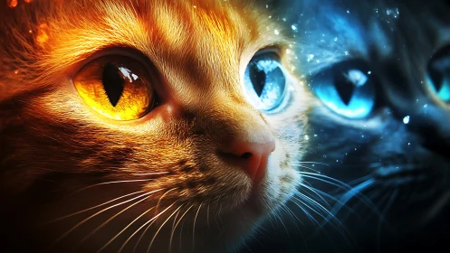 Mesmerizing Cat with Glowing Fire and Ice Eyes