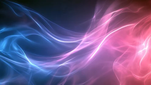 Abstract blue and pink light waves on dark background.