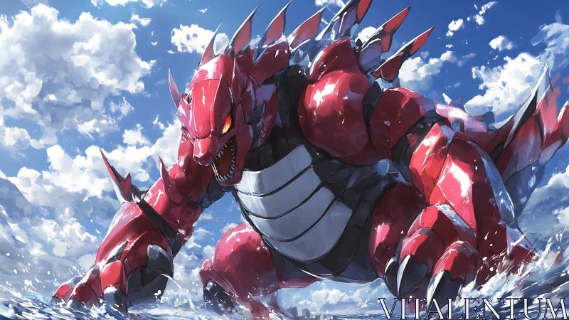 Crimson sea titan lunges forward beneath wild summer skies