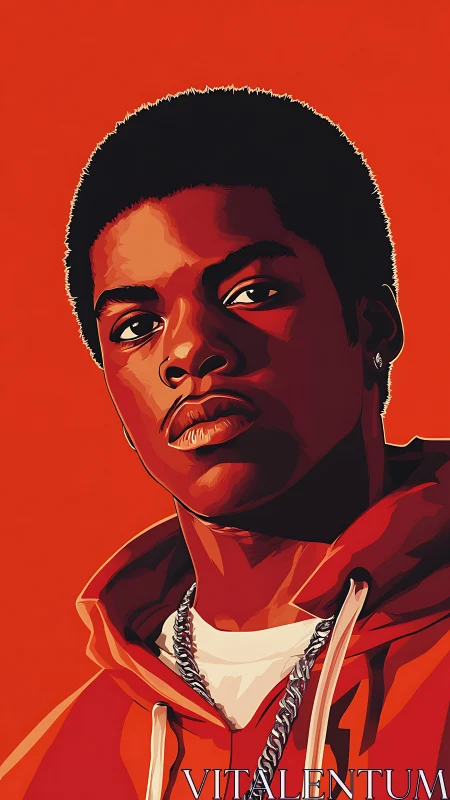 Bold vector portrait of urban youth in monochrome orange palette.