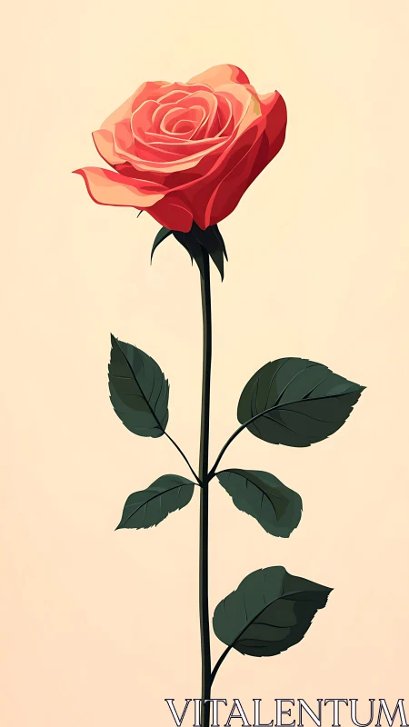 Stylized Red Rose with Layered Petals rendered in Digital Painting Technique