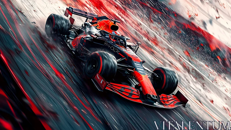 Aerodynamic Formula car cornering with extreme motion blur effects