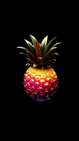 Multicolored pineapple rendering on black isolated background.