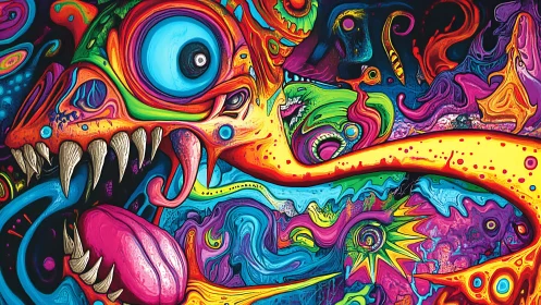 Psychedelic chromatic creature with exaggerated ocular anatomy.