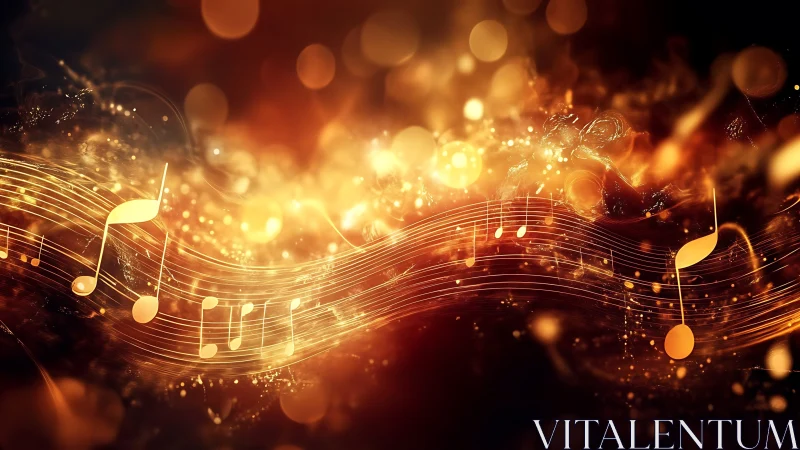 Golden music notes dancing in a glowing night sky.