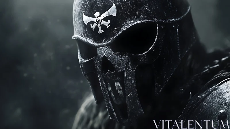 Grim skull-knight watches the storm in cracked iron silence