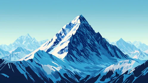 Snowbound mountain peak rises sharply under clear skies